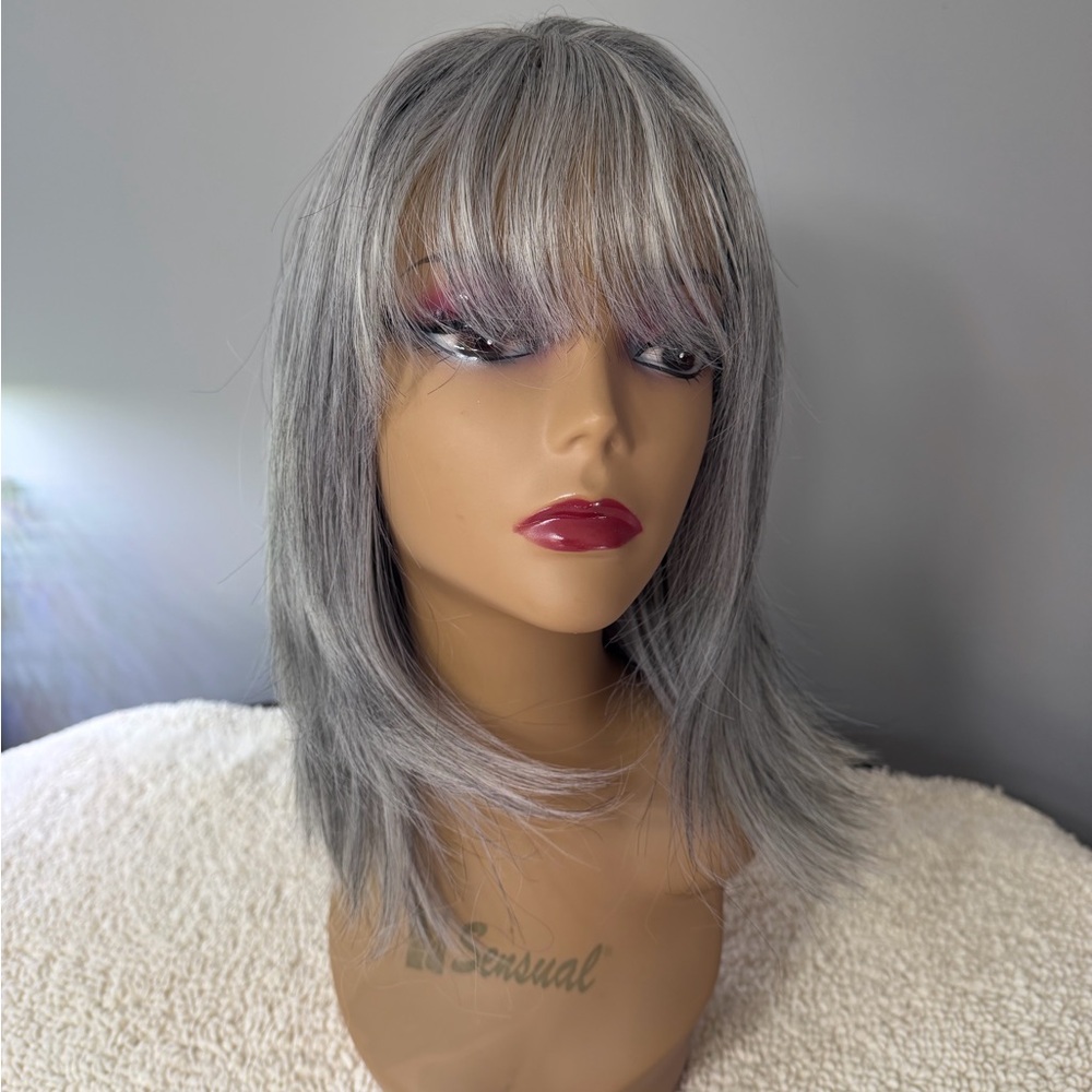 Silver Gray Layered Wig with Fringe - Women Hair